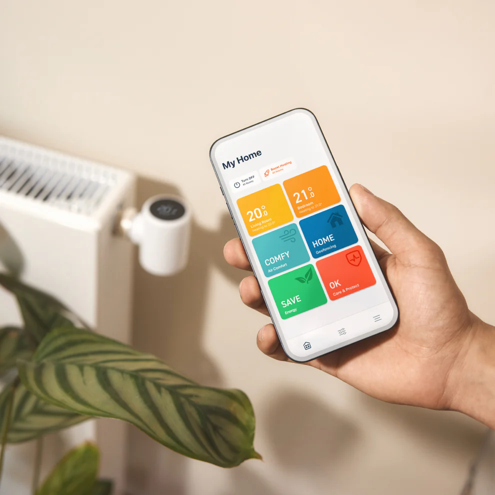 Heating control viewed on a mobile phone